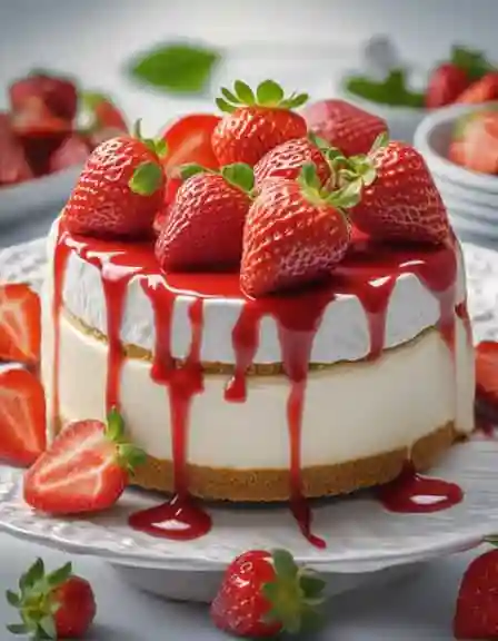 Tofu Cheesecake with Strawberry Topping